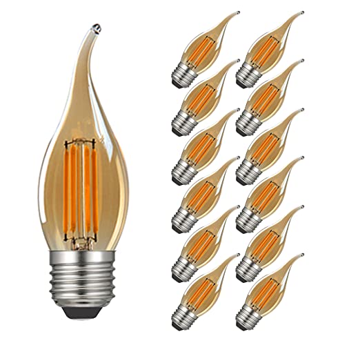 MAYCOLOR Birne Kerzenform E27 4W Ersetzt 40W, 400 lumen, Warmweiß 2700K, Glühbirne Retro, Glühbirne Vintage E27 Ideal für Nostalgie und Retro Beleuchtung, Amber Glas, 12er Pack von MAYCOLOR