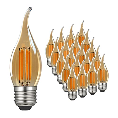 Birne Kerzenform E27 4W Ersetzt 40W, 400 lumen, Warmweiß 2700K, Glühbirne Retro, Glühbirne Vintage E27 Ideal für Nostalgie und Retro Beleuchtung, Amber Glas, 20er Pack - MAYCOLOR von MAYCOLOR