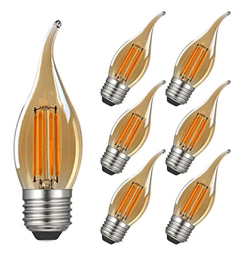 Birne Kerzenform E27 4W Ersetzt 40W, 400 lumen, Warmweiß 2700K, Glühbirne Retro, Glühbirne Vintage E27 Ideal für Nostalgie und Retro Beleuchtung, Amber Glas, 6er Pack - MAYCOLOR von MAYCOLOR