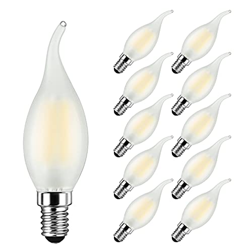 MAYCOLOR E14 Kerzenform LED 6W Ersetzt 60W, 600 lumen, Kaltweiß 6500K, E14 Filament Kerze Ideal für Kronleuchter und Kristalllichter, AC 220-240V, Nicht Dimmbar, Glas Matt, 10er Pack von MAYCOLOR