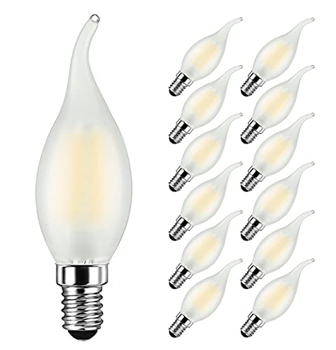 MAYCOLOR E14 Kerzenform LED 6W Ersetzt 60W, 600 lumen, Kaltweiß 6500K, E14 Filament Kerze Ideal für Kronleuchter und Kristalllichter, AC 220-240V, Nicht Dimmbar, Glas Matt, 12er Pack von MAYCOLOR