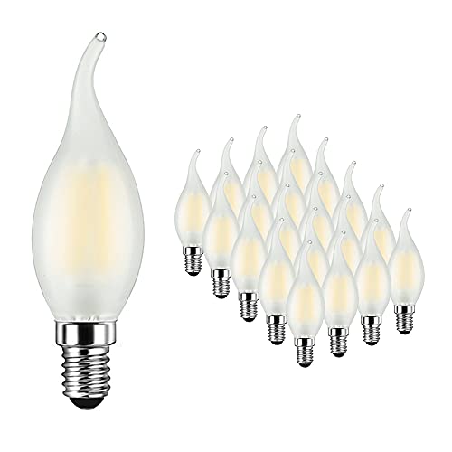 MAYCOLOR E14 Kerzenform LED 6W Ersetzt 60W, 600 lumen, Kaltweiß 6500K, E14 Filament Kerze Ideal für Kronleuchter und Kristalllichter, AC 220-240V, Nicht Dimmbar, Glas Matt, 20er Pack von MAYCOLOR