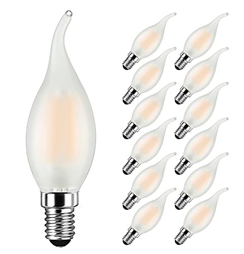 MAYCOLOR E14 Kerzenform LED 6W Ersetzt 60W, 600 lumen, Warmweiß 2700K, E14 Filament Kerze Ideal für Kronleuchter und Kristalllichter, AC 220-240V, Nicht Dimmbar, Glas Matt, 12er Pack von MAYCOLOR