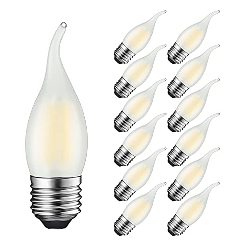 MAYCOLOR Glühbirne Kerzenform E27 4W Ersetzt 40W, 400 lumen, Kaltweiß 6500K, E27 Kerzenlampe Ideal für Kronleuchter und Kristalllichter, Nicht Dimmbar, Glas Matt, 12er Pack von MAYCOLOR