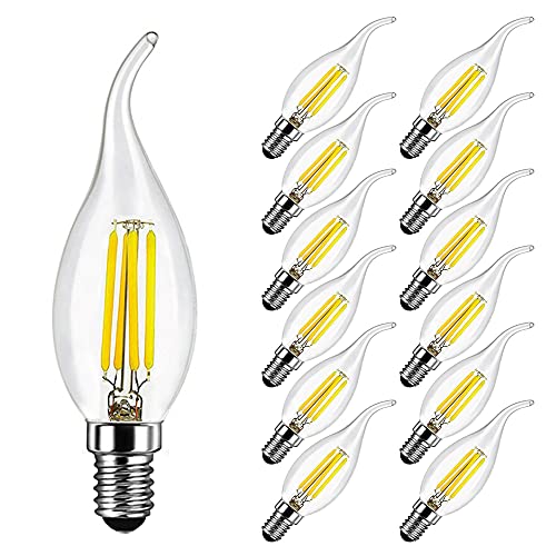 MAYCOLOR LED Kerze E14 4W Ersetzt 40W, 400 lumen, Kaltweiss 6500K, Glühbirne Kerze E14 Klar Ideal für Kronleuchter und Kristalllichter, Nicht Dimmbar, Glas, 12er Pack von MAYCOLOR