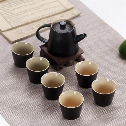 Teeservice Für Erwachsene Chinesische Schwarze Keramik Teekanne Wasserkocher Teetasse Porzellan Kung Fu Tee Set Trinkgeschirr Teezeremonie(Black) von MAYINGLON