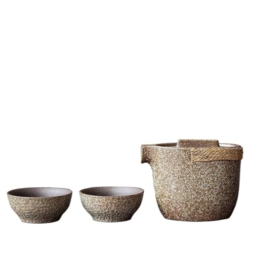 Teeservice Für Erwachsene Eine Kanne Und Zwei Tassen Tragbare Grobe Keramikkanne Teetasse Kung-Fu-Tee-Set Chinesisches Keramik-Teeset Reise-Tee-Set(A) von MAYINGLON