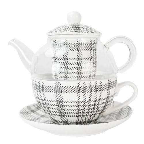 Teeservice Für Erwachsene Keramik-Teeset Kariertes Design Glas-Teekanne Untertasse Aus Knochenporzellan Teetasse Teesieb Teegeschirr Mit Geschenkbox(D) von MAYINGLON