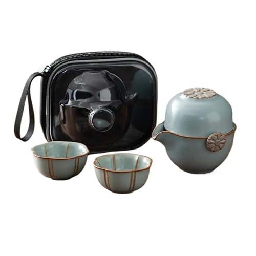 Teeservice Für Erwachsene Outdoor Camping Tragbare Reise Einfachheit Keramik Tee Schnelle Tasse Ru Ofen Teegeschirr, Haushalt Kreative EINE Kanne Mit Drei Tassen Teekanne(Type-A) von MAYINGLON