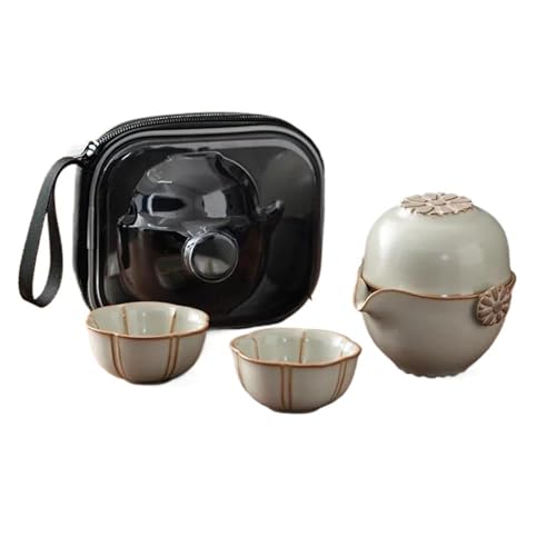 Teeservice Für Erwachsene Outdoor Camping Tragbare Reise Einfachheit Keramik Tee Schnelle Tasse Ru Ofen Teegeschirr, Haushalt Kreative EINE Kanne Mit Drei Tassen Teekanne(Type-B) von MAYINGLON