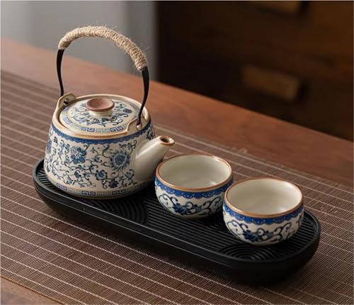Teeservice Für Erwachsene Teezeremonie-Set, Teekanne Und Teetassen-Set, Tee-Set, Dekoration, Blau Weiß, Ru-Ofen-Emaille, Farbiges, Komplettes Set Teekanne(Type-D) von MAYINGLON