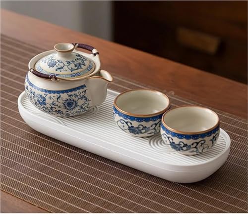 Teeservice Für Erwachsene Teezeremonie-Set, Teekanne Und Teetassen-Set, Tee-Set, Dekoration, Blau Weiß, Ru-Ofen-Emaille, Farbiges, Komplettes Set Teekanne(Type-E) von MAYINGLON