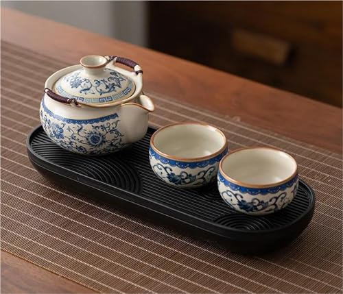 Teeservice Für Erwachsene Teezeremonie-Set, Teekanne Und Teetassen-Set, Tee-Set, Dekoration, Blau Weiß, Ru-Ofen-Emaille, Farbiges, Komplettes Set Teekanne(Type-F) von MAYINGLON