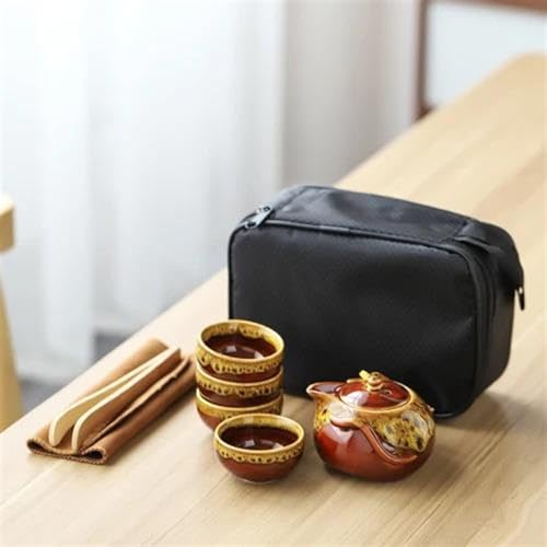 Teeservice Für Erwachsene Tragbares Reise Teeset Kung Fu Teeset Teekanne 1 Kanne 4 Tassen Teeset Chinesisches Teeset Teekannen Set Teetasse Teezeremonie Teekanne(A) von MAYINGLON