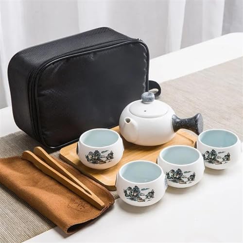 Teeservice Für Erwachsene Tragbares Reise Teeset Kung Fu Teeset Teekanne 1 Kanne 4 Tassen Teeset Chinesisches Teeset Teekannen Set Teetasse Teezeremonie Teekanne(I) von MAYINGLON