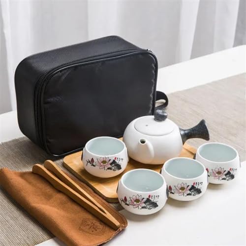 Teeservice Für Erwachsene Tragbares Reise Teeset Kung Fu Teeset Teekanne 1 Kanne 4 Tassen Teeset Chinesisches Teeset Teekannen Set Teetasse Teezeremonie Teekanne(J) von MAYINGLON