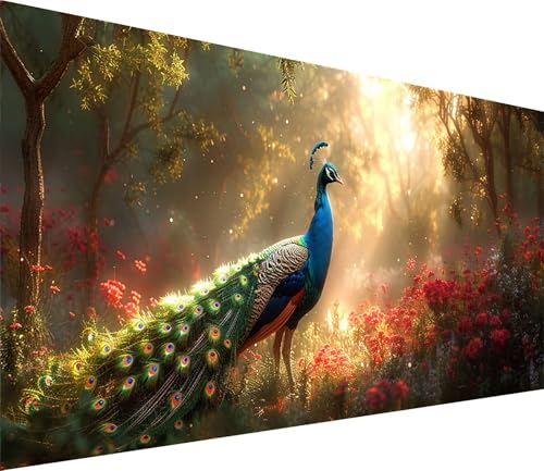 Diamond Painting XXL 100x300cm, Diamond Painting Erwachsene Pfau, DIY Basteln Erwachsene Wald, Full Diamant Kunst Malerei Stickerei Set, Painting für Deko Wohnzimmer und Wanddeko Geschenke Z-6927 von MAYINGOU