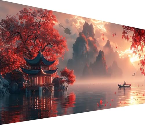 Diamond Painting XXL 45x90cm, Diamond Painting Erwachsene Sonnenuntergang, DIY Basteln Erwachsene Rivers, Full Diamant Kunst Malerei Stickerei Set, Deko Wohnzimmer und Wanddeko Geschenke Y-9918 von MAYINGOU