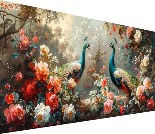 Diamond Painting XXL 60x120cm, Diamond Painting Erwachsene Pfau, DIY Basteln Erwachsene Blume, Full Diamant Kunst Malerei Stickerei Set, für Deko Wohnzimmer und Wanddeko, Geschenke für Frauen 4-2591 von MAYINGOU