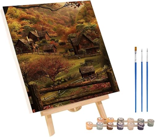 Malen Nach Zahlen Erwachsene HäUser, Malen Nach Zahlen Landschaft, DIY Set Erwachsene Mit 3 Pinseln und Acrylfarbe, Paint by Numbers für Deko Wohnzimmer und Wanddeko Geschenke 60x70 cm M-6639 von MAYINGOU