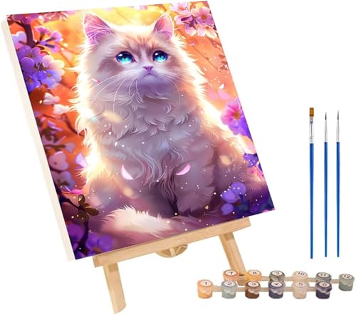 Malen Nach Zahlen Erwachsene Katze, Malen Nach Zahlen Blume, DIY Set Erwachsene Mit 3 Pinseln und Acrylfarbe, Paint by Numbers für Deko Wohnzimmer und Wanddeko, Geschenke für Frauen 80x110 cm X-2141 von MAYINGOU