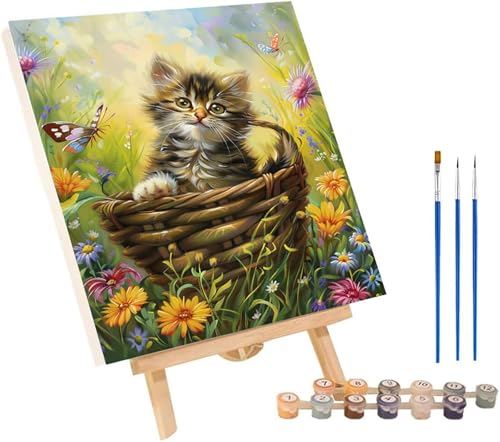 Malen Nach Zahlen Erwachsene Katze, Malen Nach Zahlen Schmetterling, DIY Set Erwachsene Mit 3 Pinseln und Acrylfarbe, Paint by Numbers für Deko Wohnzimmer und Wanddeko Geschenke 60x80 cm A-2210 von MAYINGOU