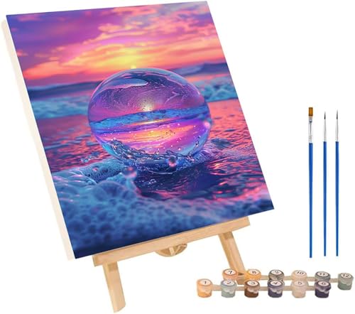 Malen Nach Zahlen Erwachsene Kristallkugel, Malen Nach Zahlen Strand, DIY Set Erwachsene Mit 3 Pinseln und Acrylfarbe, Paint by Numbers für Deko Wohnzimmer und Wanddeko Geschenke 60x80 cm L-8157 von MAYINGOU