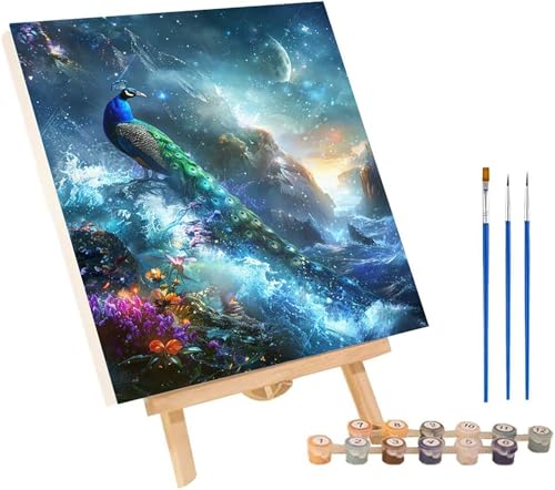 Malen Nach Zahlen Erwachsene Pfau, Malen Nach Zahlen Sternenhimmel, DIY Set Erwachsene Mit 3 Pinseln und Acrylfarbe, Paint by Numbers für Deko Wohnzimmer und Wanddeko Geschenke 60x80 cm 0-5639 von MAYINGOU