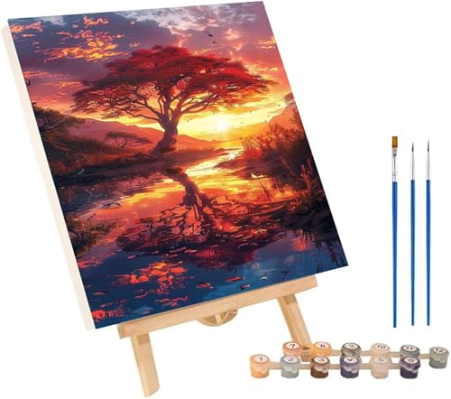 Malen Nach Zahlen Erwachsene Sonnenuntergang, Malen Nach Zahlen Baum, DIY Set Erwachsene Mit 3 Pinseln und Acrylfarbe, Paint by Numbers für Deko Wohnzimmer und Wanddeko Geschenke 100x130 cm 7-6713 von MAYINGOU