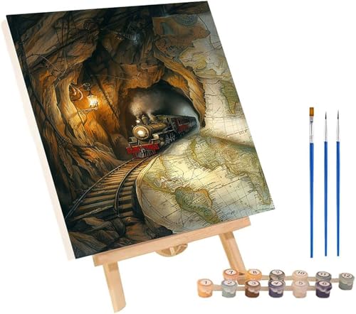 Malen Nach Zahlen Erwachsene Zug, Malen Nach Zahlen Weltkarte, DIY Set Erwachsene Mit 3 Pinseln und Acrylfarbe, Paint by Numbers für Deko Wohnzimmer und Wanddeko, Geschenke für Frauen 80x110 cm K-4012 von MAYINGOU