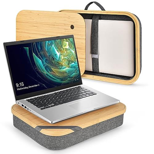 Mayjoy Schoßschreibtisch, Bambus-Klappschreibtisch mit Aufbewahrung, Abdeckung, Abnehmbarer Schoß-Schreibtisch für Schoß, Computer-Laptop-Ständer auf dem Schoß, Arbeit am Bett oder Couch, schreiben von MAYJOY