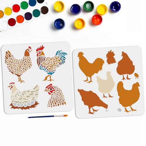 MAYJOYDIY 2 Stück Hahn, Huhn, Henne, Schablone, 30x29 cm, Bauernhof-Eier, wiederverwendbare Schablone mit Pinsel, Bauernhof-Thema, Zeichenschablone für Wand, DIY, Handwerk, Land,, DIY-MA0002-76A von MAYJOYDIY