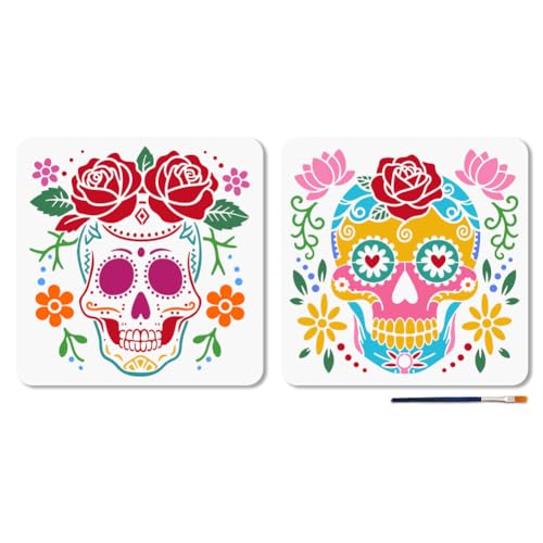 MAYJOYDIY 2 Stück Halloween Totenkopf Blumenschablonen 30×30cm Wiederverwendbar Gruselige Totenkopf Schablone Mit Pinsel Zum Basteln Malen Auf Holz Basteln Leinwand Wänden Dekorationen Scrapbooking MAYJOYDIY 2 Stück Halloween Totenkopf Blumenschablonen 30×30cm Wiederverwendbar Gruselige Totenkopf Schablone Mit Pinsel Zum Basteln Malen Auf Holz Basteln Leinwand Wänden Dekorationen Scrapbooking von MAYJOYDIY