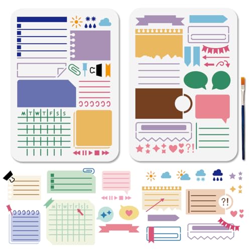 MAYJOYDIY 2 Stück Planer Schablonen Handbuch Notizen Zeichenschablonen 29.7 × 21cm Mit Pinsel Wiederverwendbare Programmformular Vorlagen Für Tagebuch Notizbuch Sammelalbum DIY Handwerk von MAYJOYDIY