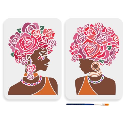 MAYJOYDIY 2 Stück Rosenblumen Schablonen Für Afrikanische Damen 29.7 × 21cm Große Blumen Frauen Schablone Mit Pinsel A4 Zeichenschablone Für Schöne Afrikanische Frauen Für Holz Leinwand Wände Möbel MAYJOYDIY 2 Stück Rosenblumen Schablonen Für Afrikanische Damen 29.7 × 21cm Große Blumen Frauen Schablone Mit Pinsel A4 Zeichenschablone Für Schöne Afrikanische Frauen Für Holz Leinwand Wände Möbel von MAYJOYDIY