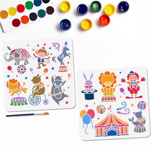 MAYJOYDIY 2 Stück Tier Zirkus Schablone 30 × 30cm Wiederverwendbare Karnevals Schablonen Zum Bemalen Clown Zirkus Schablonen Vorlagen Mit Pinsel Für Basteln Auf Fenster Holz Wand Zu Hause MAYJOYDIY 2 Stück Tier Zirkus Schablone 30 × 30cm Wiederverwendbare Karnevals Schablonen Zum Bemalen Clown Zirkus Schablonen Vorlagen Mit Pinsel Für Basteln Auf Fenster Holz Wand Zu Hause von MAYJOYDIY