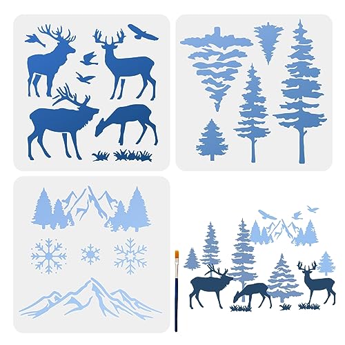 MAYJOYDIY 3 Stück Wald Hirsch Berg Schablonen Tier Malschablone 30×30cm Wiederverwendbar Schneeflocke Vogel Baum Zeichenvorlagen Mit Pinsel Für DIY Wandkunst Möbel Leinwand MAYJOYDIY 3 Stück Wald Hirsch Berg Schablonen Tier Malschablone 30×30cm Wiederverwendbar Schneeflocke Vogel Baum Zeichenvorlagen Mit Pinsel Für DIY Wandkunst Möbel Leinwand von MAYJOYDIY