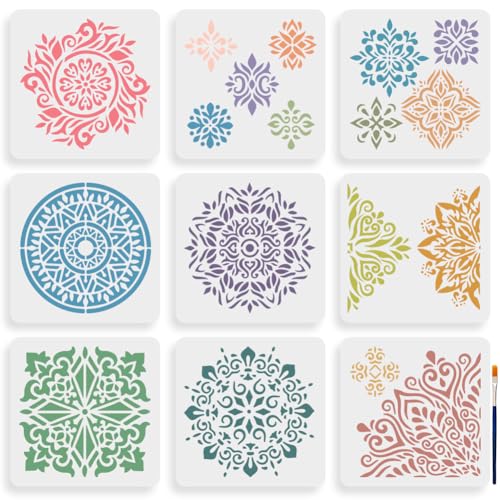 MAYJOYDIY 9 Mandala Schablone 20x20cm Vintage Mandala Muster Mit Pinsel Quadratisch Wiederverwendbare Möbelschablonen Für DIY Mandala Kunsthandwerk Holzboden Wandfliesen Stoff MAYJOYDIY 9 Mandala Schablone 20x20cm Vintage Mandala Muster Mit Pinsel Quadratisch Wiederverwendbare Möbelschablonen Für DIY Mandala Kunsthandwerk Holzboden Wandfliesen Stoff von MAYJOYDIY