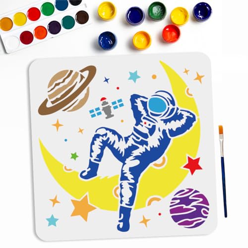MAYJOYDIY Astronauten Mond Sternenmotiv Schablone 30 נ30cm Mit Pinsel Weltraummotiv Wiederverwendbar Planeten Satelliten Erde Halbmond Vorlage Für Heimwerkerarbeiten Möbel Holz Leinwand Papier MAYJOYDIY Astronauten Mond Sternenmotiv Schablone 30 נ30cm Mit Pinsel Weltraummotiv Wiederverwendbar Planeten Satelliten Erde Halbmond Vorlage Für Heimwerkerarbeiten Möbel Holz Leinwand Papier von MAYJOYDIY