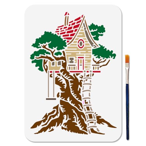 MAYJOYDIY Baumhaus Schablone 29.7 × 21cm Wiederverwendbare Baum Strickleiter Schablonen Zum Bemalen Waldhütte Kunsthandwerksvorlagen Mit Pinsel Für Fenster Holz Wand Zuhause Geschenkdekoration MAYJOYDIY Baumhaus Schablone 29.7 × 21cm Wiederverwendbare Baum Strickleiter Schablonen Zum Bemalen Waldhütte Kunsthandwerksvorlagen Mit Pinsel Für Fenster Holz Wand Zuhause Geschenkdekoration von MAYJOYDIY