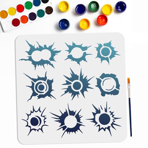 MAYJOYDIY Bullet Hole Schablone 9 Stile Schlupfloch Malschablonen 30×30cm Mit Pinsel Wiederverwendbar Vorlage Zum Malen Für Handwerkskunst Auf Fenster Wand aus Holz Stoff Dekoration MAYJOYDIY Bullet Hole Schablone 9 Stile Schlupfloch Malschablonen 30×30cm Mit Pinsel Wiederverwendbar Vorlage Zum Malen Für Handwerkskunst Auf Fenster Wand aus Holz Stoff Dekoration von MAYJOYDIY