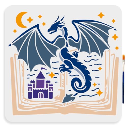 MAYJOYDIY Drachen Feenbuch Schablone 30 × 30cm Mittelalterliches Drachenbuch Zeichenschablone Mit Pinsel Verträumtes Schloss Mond Stern Vorlage Für Heimwerkerarbeiten Leinwand Wand Heimdekoration MAYJOYDIY Drachen Feenbuch Schablone 30 × 30cm Mittelalterliches Drachenbuch Zeichenschablone Mit Pinsel Verträumtes Schloss Mond Stern Vorlage Für Heimwerkerarbeiten Leinwand Wand Heimdekoration von MAYJOYDIY
