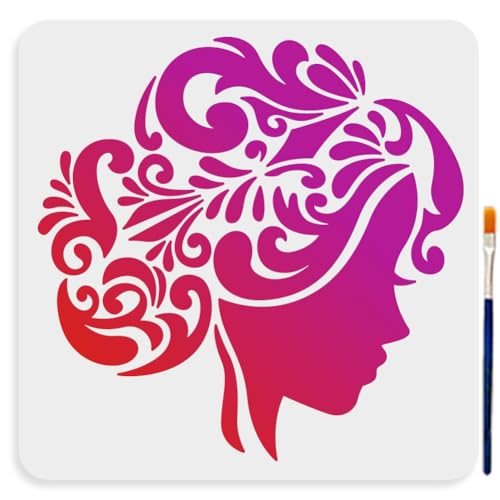 MAYJOYDIY Frauen Schablonen 30 × 30cm Damen Blumenhaar Silhouette Schablone Mit Pinsel Wiederverwendbare Mädchen-Gesichts Schablone Für Holz Wände Möbel Leinwand Dekoration MAYJOYDIY Frauen Schablonen 30 × 30cm Damen Blumenhaar Silhouette Schablone Mit Pinsel Wiederverwendbare Mädchen-Gesichts Schablone Für Holz Wände Möbel Leinwand Dekoration von MAYJOYDIY