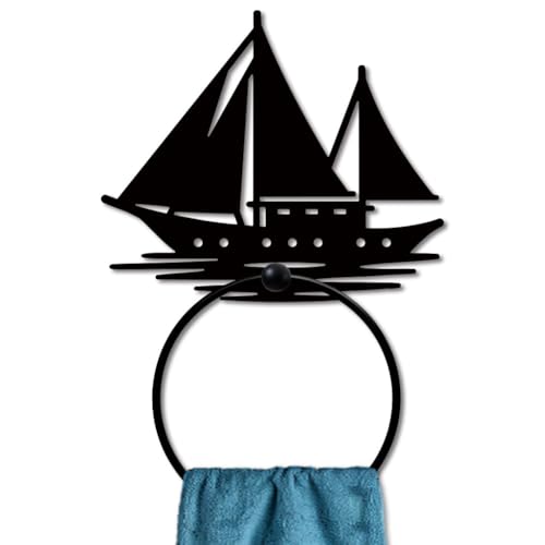 MAYJOYDIY Handtuchring Aus Metall Mit Bootsmotiv Handtuchhalter Nautischem Thema Wandmontage Handtuchhalter Segelboot Badetuchring Aus Metall Individueller Handtuchhalter Für Küche Zuhause Geschenke von MAYJOYDIY