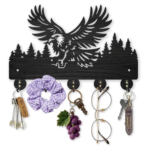 MAYJOYDIY Holz Adlerhain Waldtier Schlüsselhaken Kleiderständer Für Die Wand 30 × 20cm Schwarzer Kunst Schlüsselhalter Mit 5 Haken Aus Legierung Für Eingangsbereich Haustür Küche Bürodekoration von MAYJOYDIY