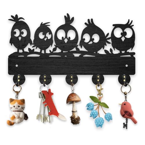 MAYJOYDIY Holz Eines Vogels Schlüsselhaken 30x17cm Natürlicher Nestling Schlüsselbrett Organizer Schwarzer Schlüsselhalter Mit 5 Haken Aus Legierung Für Den Eingangsbereich Haustür Flur von MAYJOYDIY