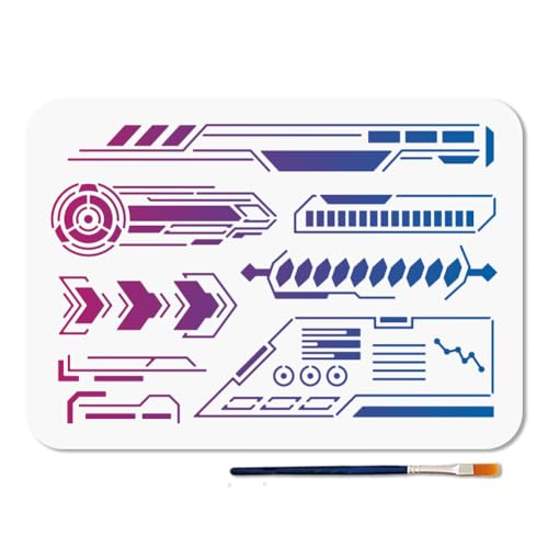 MAYJOYDIY Ladegitter-Schablonen, elektronische Symbole, Kunst, Handwerk, Schablonen, wiederverwendbar, mechanisch, Cyber-Schablonen-Set zum Malen auf Holz, Möbeln, Leinwand, Wandpapier, Dekor, 30 x 22 von MAYJOYDIY