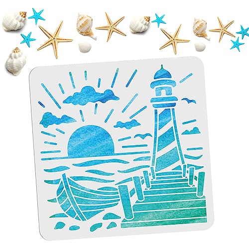 MAYJOYDIY Leuchtturm Schablonen 30x30cm Meer Ozean nautische Segelboot Wolken Sonne Möwen Schablonen PET Wiederverwendbare Schablonen zum Malen Vorlage an Wänden, Kunst und Handwerk DIY Geschenke MAYJOYDIY Leuchtturm Schablonen 30x30cm Meer Ozean nautische Segelboot Wolken Sonne Möwen Schablonen PET Wiederverwendbare Schablonen zum Malen Vorlage an Wänden, Kunst und Handwerk DIY Geschenke von MAYJOYDIY