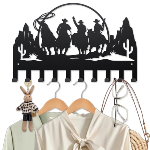 MAYJOYDIY Metall Cowboy Kleiderhaken Für Die Wand 40 × 25cm Pferde Kaktus Hügel Schlüsselbrett 10 Haken Western Wüstenlandschaft Schwarze Kunst Schlüsselhalter Zum Aufhängen von Mänteln Taschen MAYJOYDIY Metall Cowboy Kleiderhaken Für Die Wand 40 × 25cm Pferde Kaktus Hügel Schlüsselbrett 10 Haken Western Wüstenlandschaft Schwarze Kunst Schlüsselhalter Zum Aufhängen von Mänteln Taschen von MAYJOYDIY