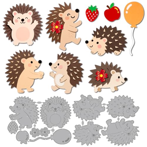 MAYJOYDIY Metall-Stanzschablone mit Luftballon-Igel, Erdbeere, Obst, Schablonen, Waldblumen, Prägeschablone, Scrapbooking, Werkzeug für Bastelarbeiten, Kartenherstellung, Album, festliche von MAYJOYDIY